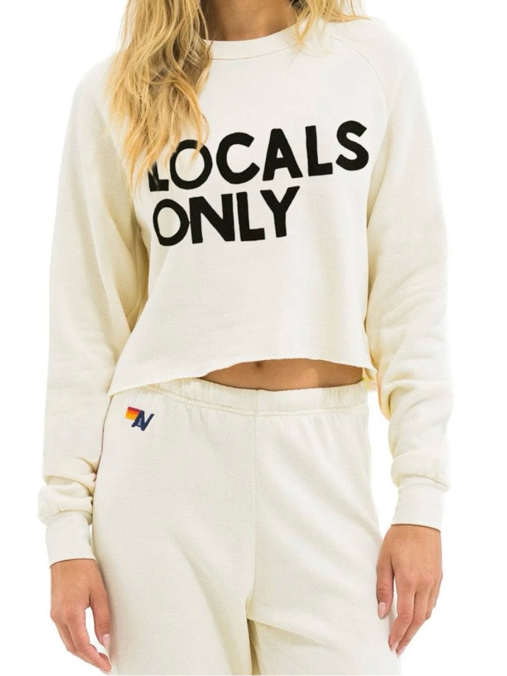 Aviator Nation Cream "LOCALS ONLY" Cropped Sweatshirt